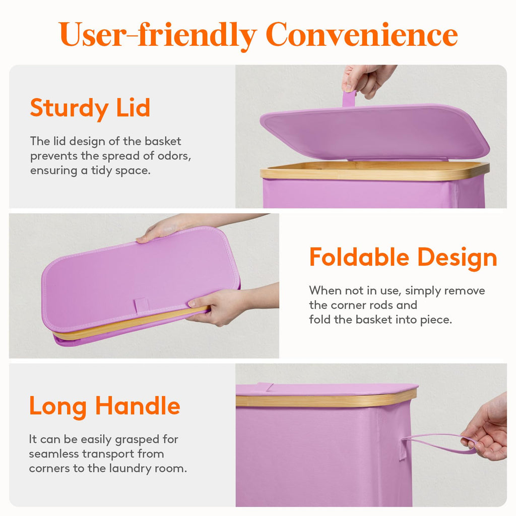75L Slim Laundry Hamper with Lid and Removable Bag, Purple
