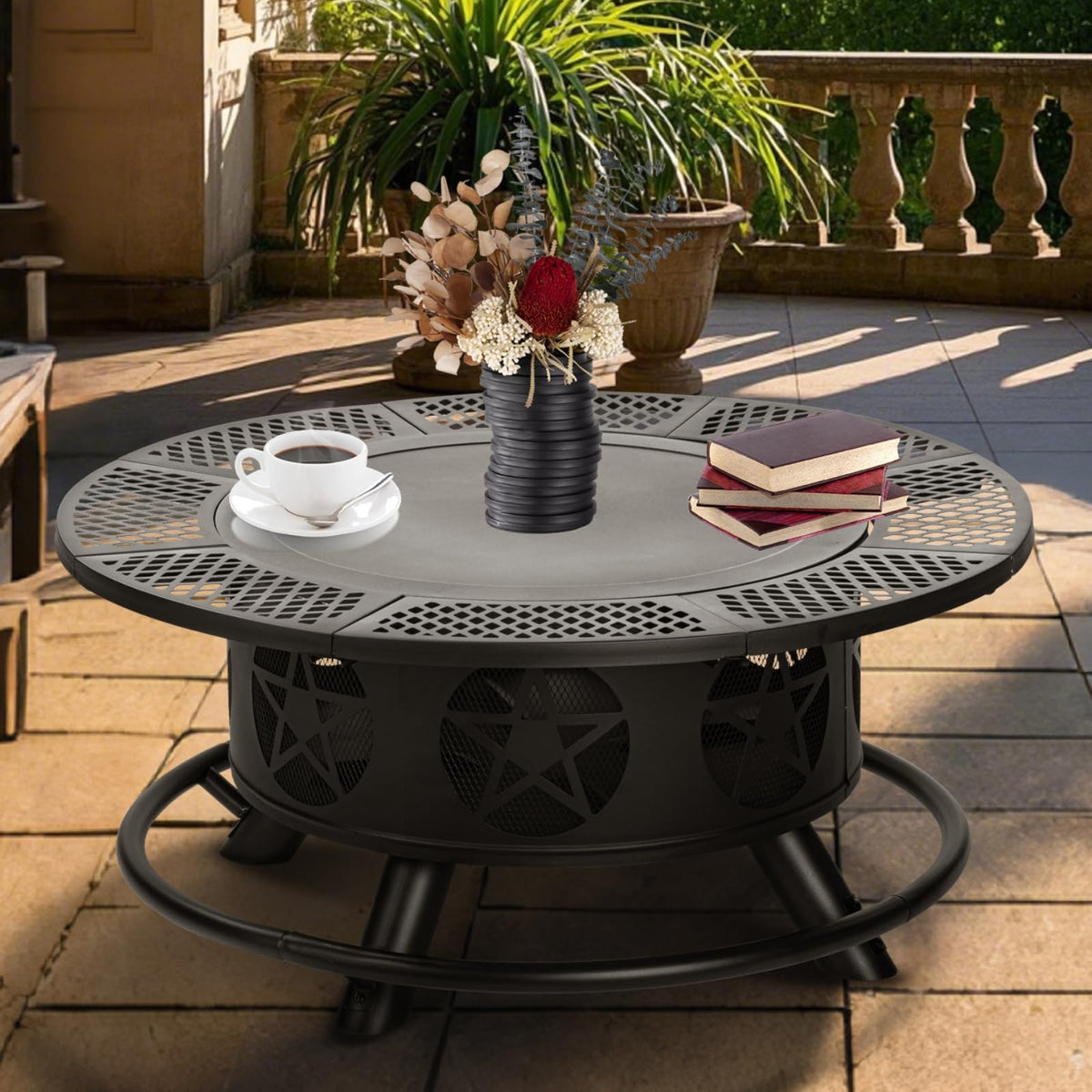 42 Inch Outdoor Fire Pits with 2 Grills, Lid & Poker