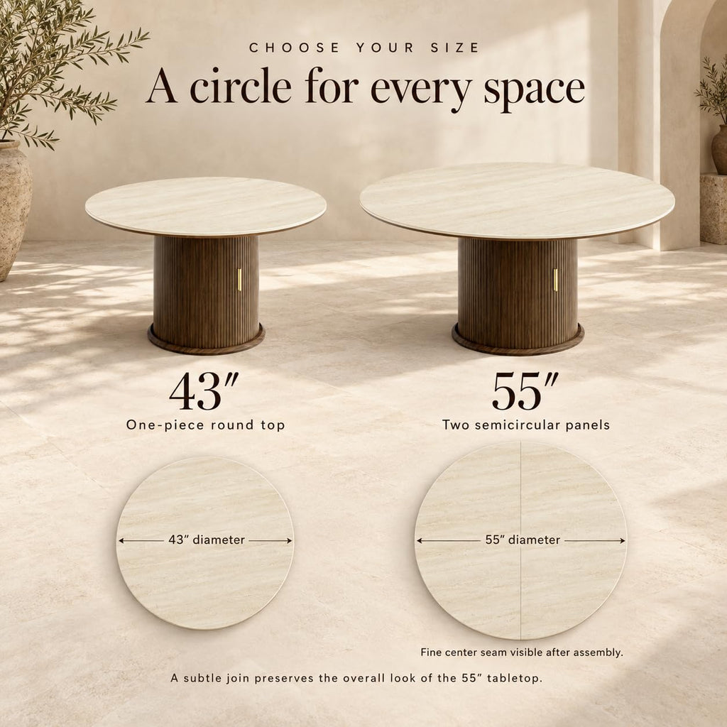 Inspired Saarinen Style 55-Inch Sintered Stone Round Dining Table with Pedestal for 6, Walnut