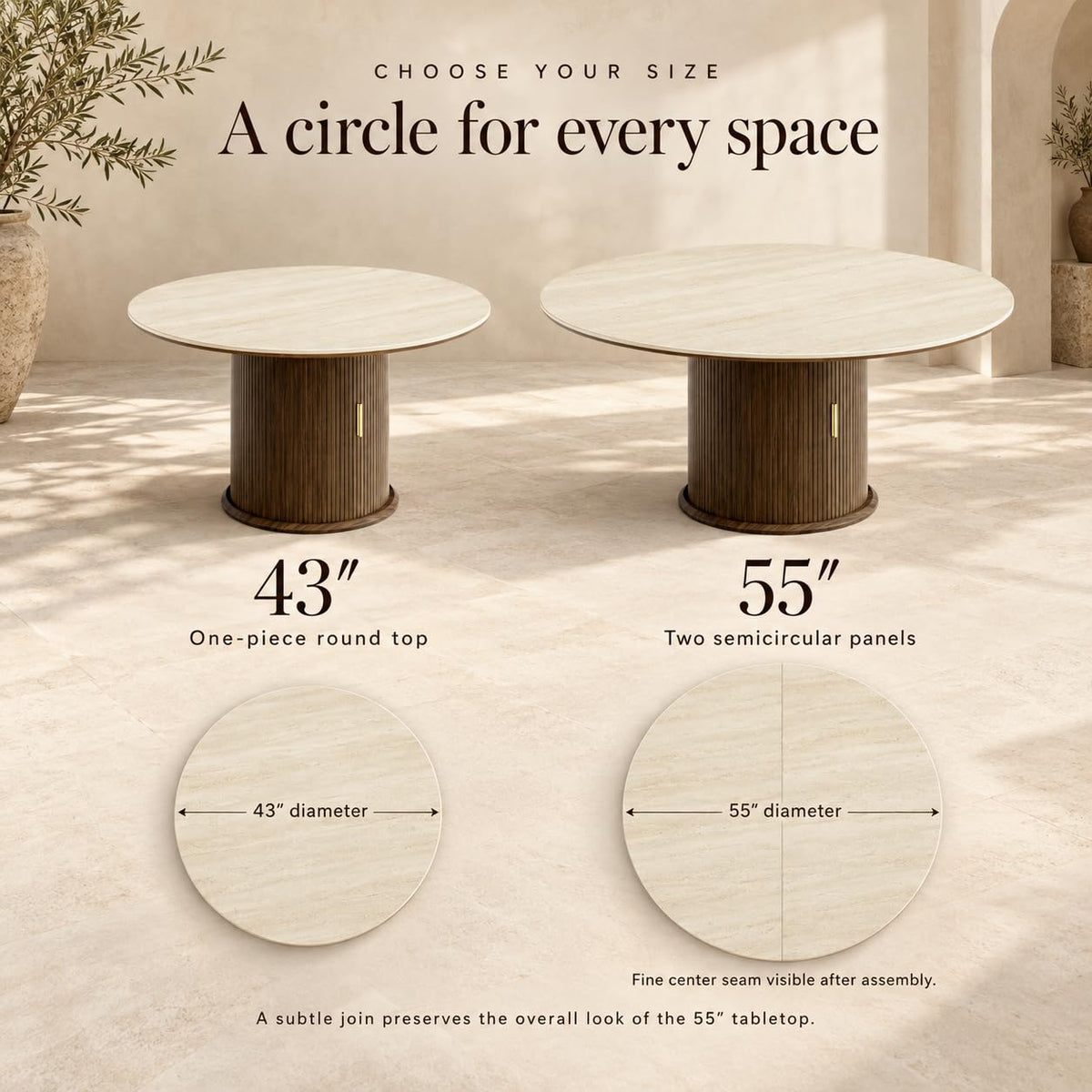 Inspired Saarinen Style 55-Inch Sintered Stone Round Dining Table with Pedestal for 6, Walnut
