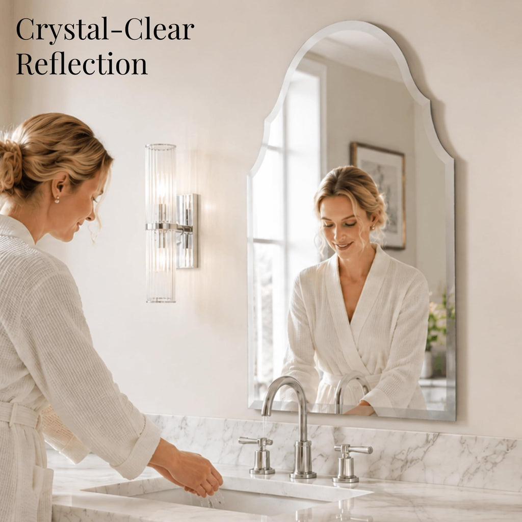 20x36 Inch Scalloped Arch Frameless Beveled Wall Mirror for Vanity