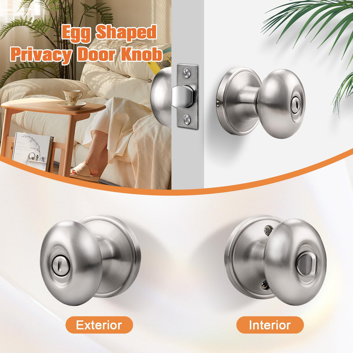 5 Pack Egg Shaped Door Knobs Brushed Nickel Privacy Door Knobs and Handles Interior Door Knobs and Handles Bedroom