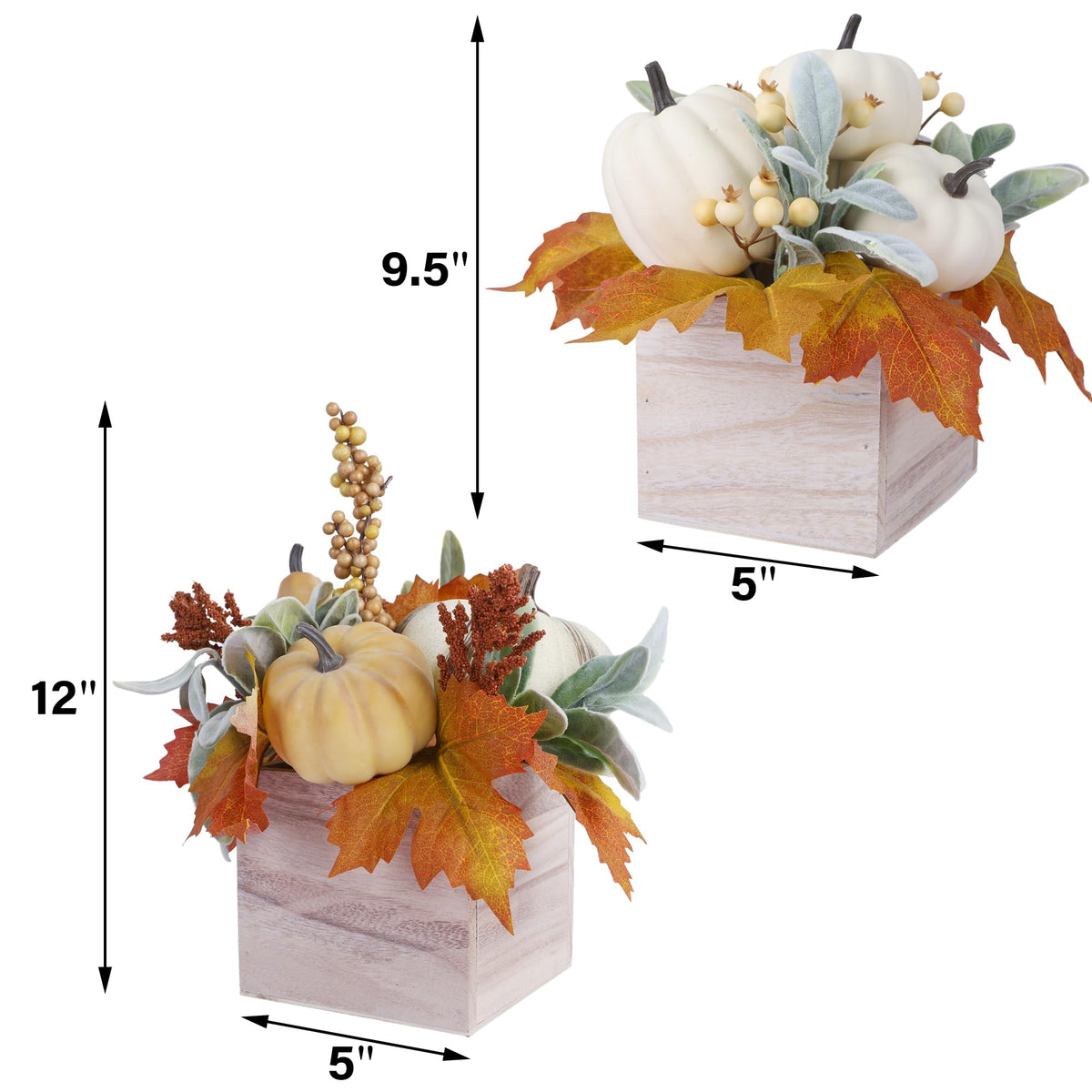 Fall Decorations Artificial Pumpkin Gourd Berries Leaves, 2 Pack