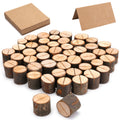 50 Pieces Wooden Place Card Holders with 50 Kraft Paper Cards, Rustic Wood Table Number Stands, Photo Holder for
