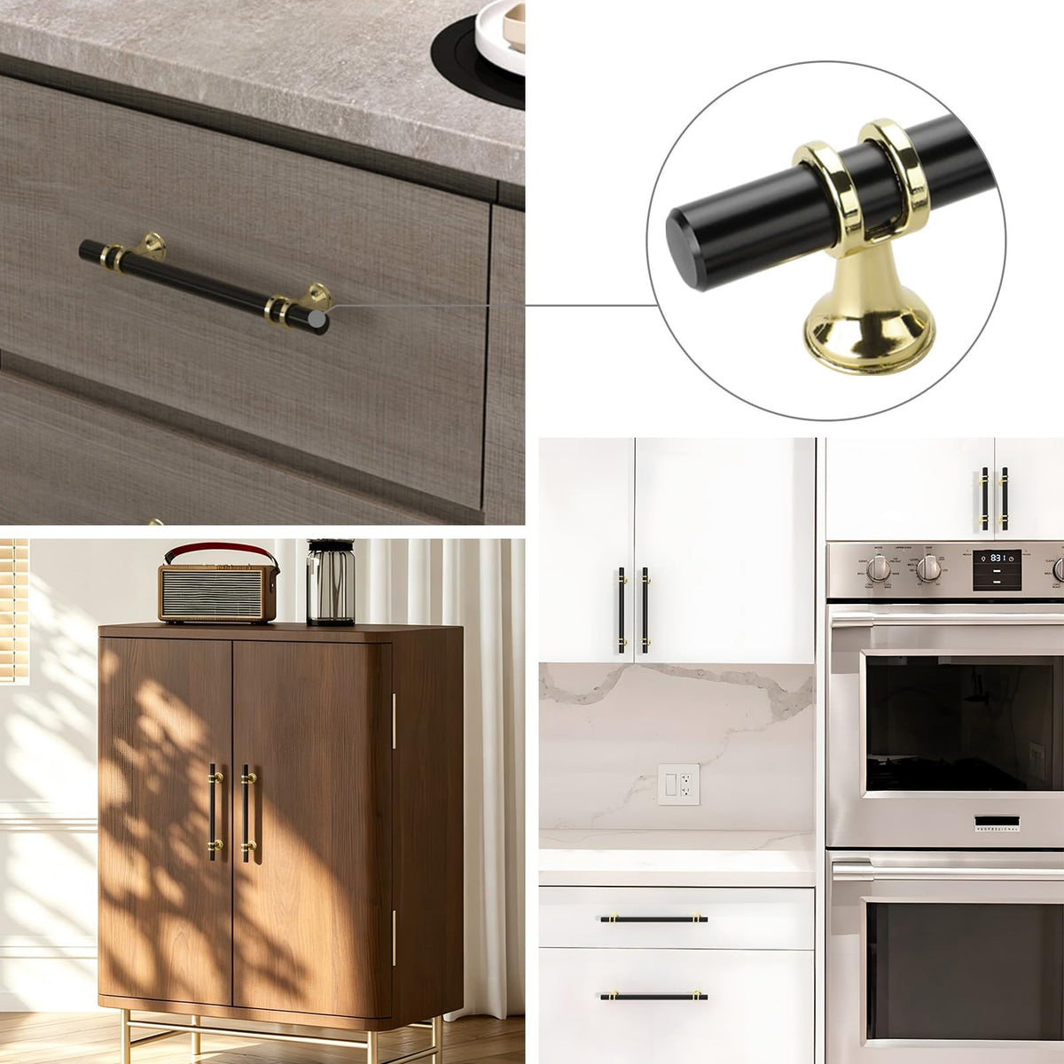 20 Pack 6-1/4 Inch Hole Center Black and Gold Cabinet Handles