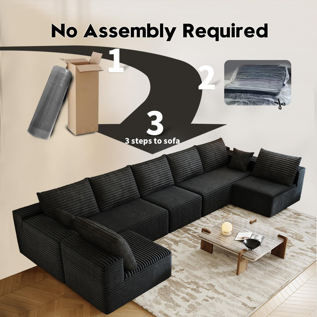 168.5" Modular Sectional Sofa, Oversized U-Shaped Minimalist Couches with 3 Middle Seats Chaise, Modern Deep Seat