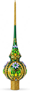 Enchanted Emerald Jeweled Green Glass Christmas Tree Topper 11 Inches