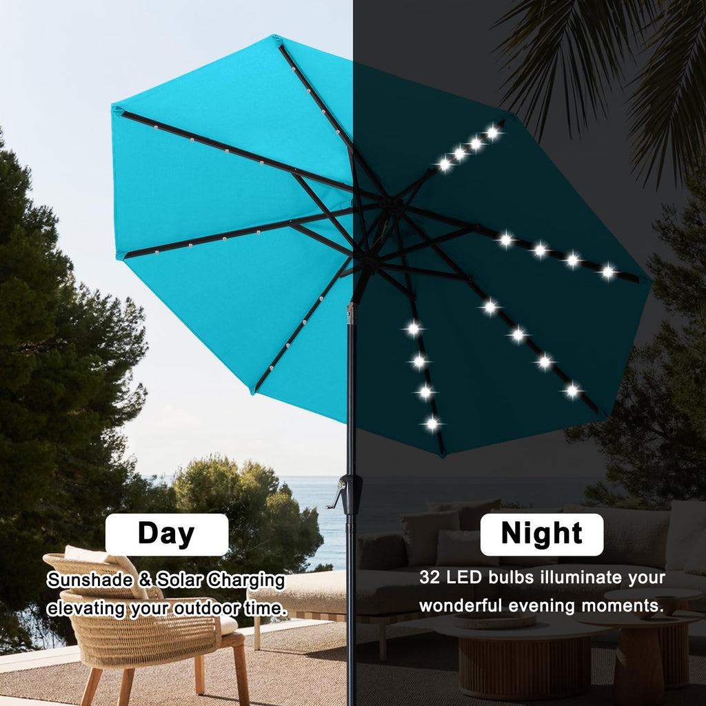 Solar Led Patio Umbrella with 32 Lights 9FT(Lake)