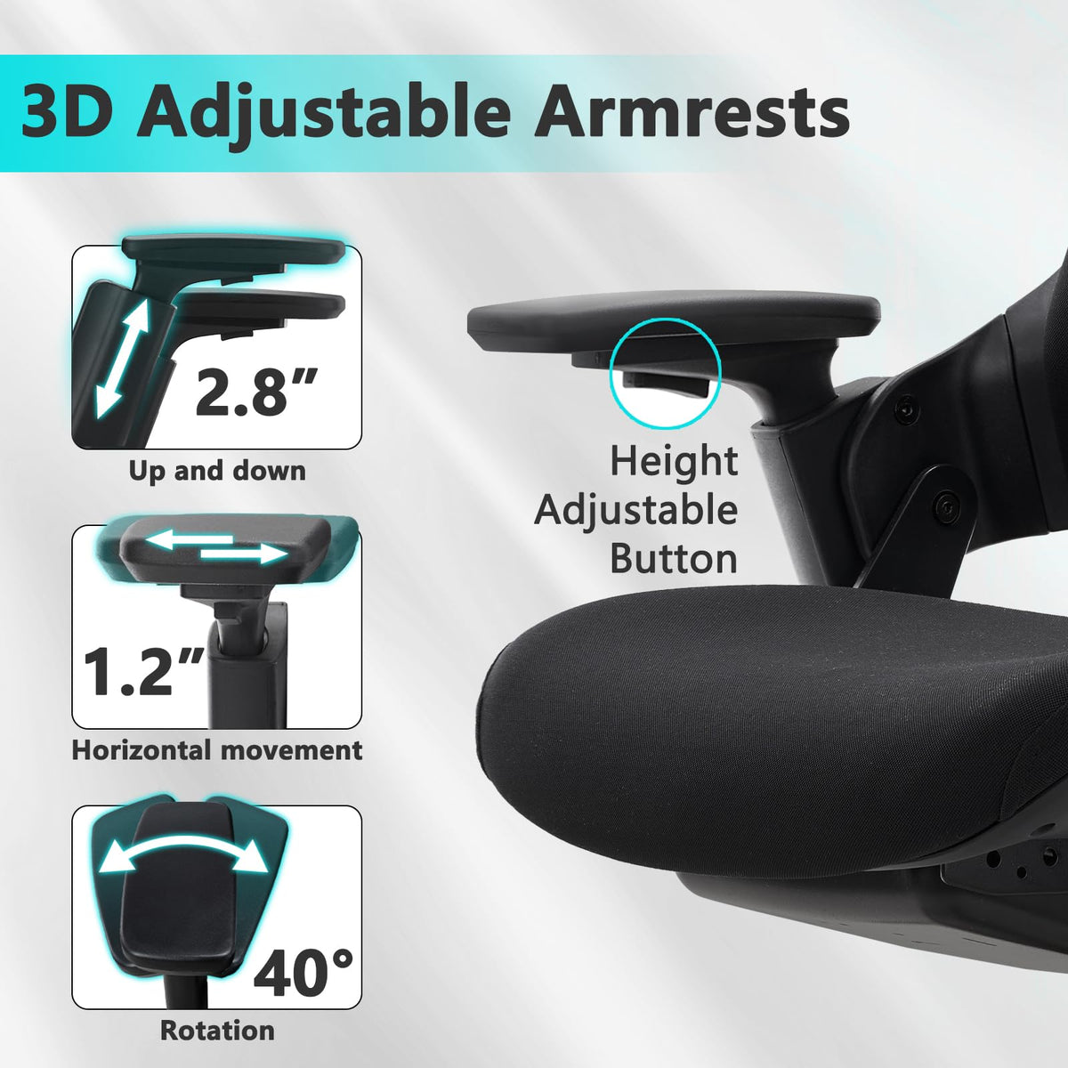 Ergonomic Office Chair — Black Fabric, Flex Back, Adjustable Seat Depth