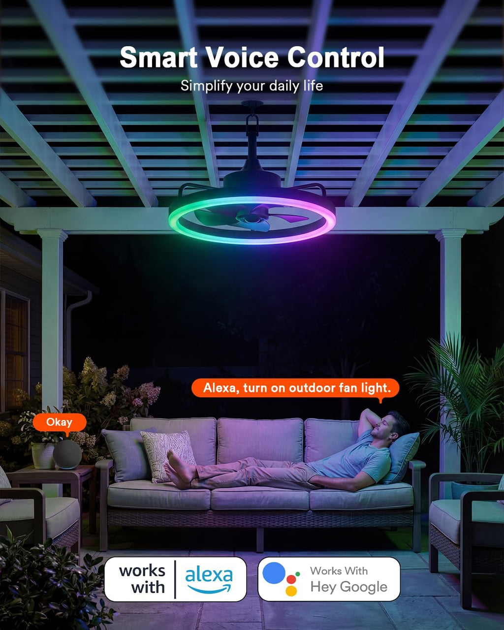 Outdoor Smart Ceiling Fan with Light