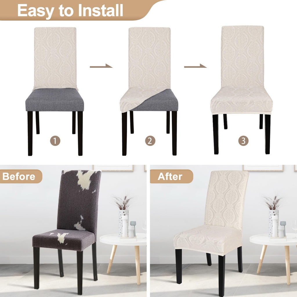 Water Repellent Dining Room Chair Cover, 4 Pack, Beige Flower Pattern