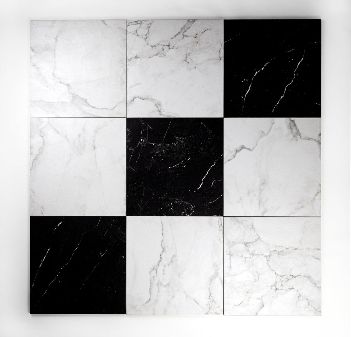Palazzo Checkerboard | 12"x12" Porcelain Marble Look Floor & Wall Tile (Blanc/Nero, Carton)
