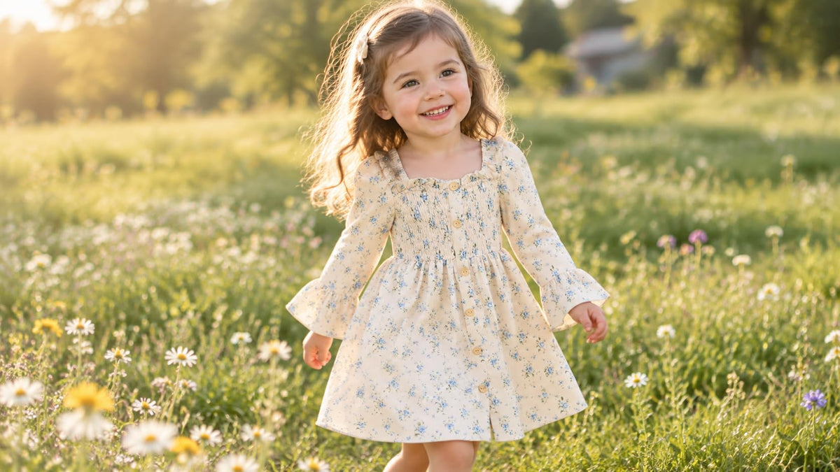 Toddler Girl Fall Dress Floral Square Neck Long Sleeve
