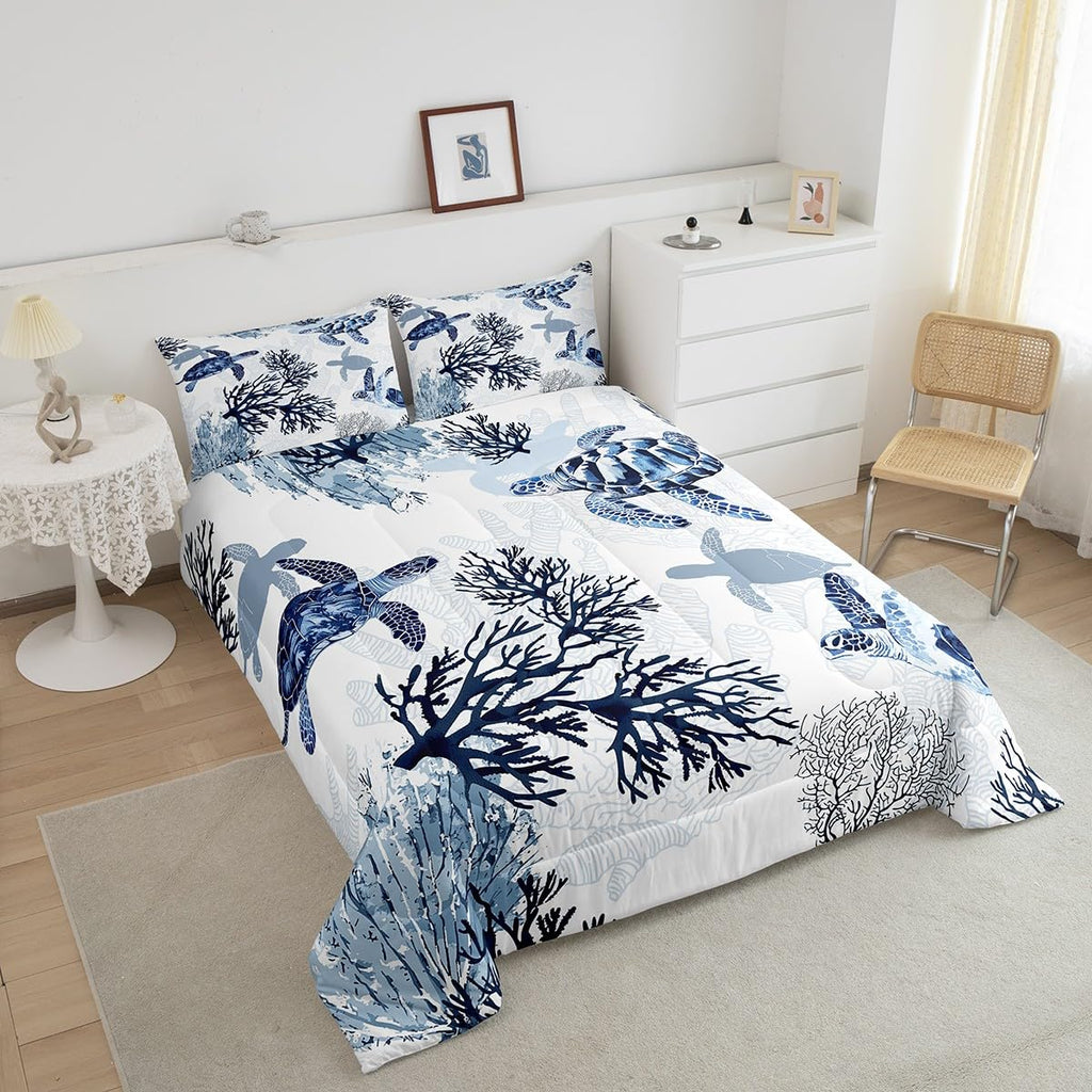 Hawaiian Turtle Bedding Set Retro Sea Turtle Comforter