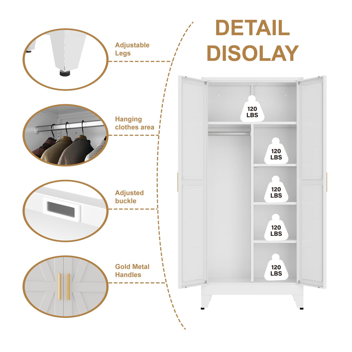 Metal Armoire Wardrobe Closet, Bedroom Armoires with Hanging Rod