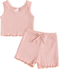 Baby Girl Clothes Summer Toddler Outfit Ruffle Rib Knit Ruffle Vest Tank Tops & Shorts Cute Clothing Sets