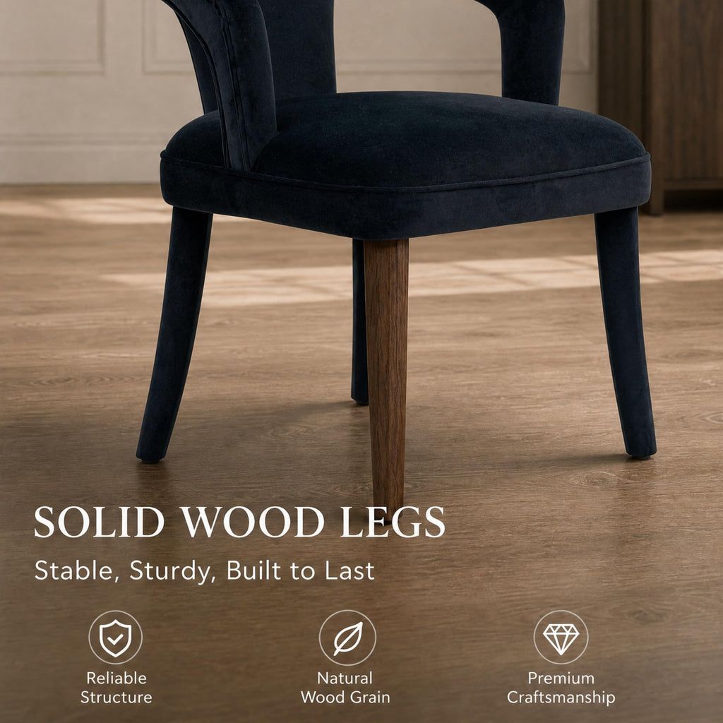 Black Velvet Dining Chairs Set of 4, Modern Upholstered Accent Chairs with Curved Back & Arms, Comfy Large Fully