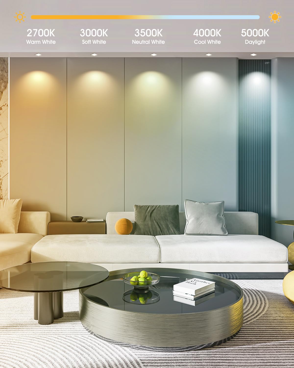 4-inch Square Recessed Lighting - Ultra Thin Dimmable Square LED Ceiling Light,5 Color Temperature