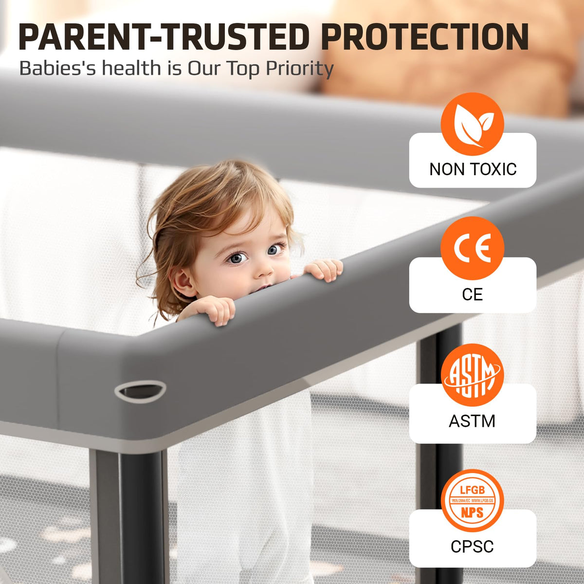 Foldable Baby Playpen with Mat,50"×50" Collapsible Playard for Babies and Toddlers,Indoor&Outdoor Kids Safety Play