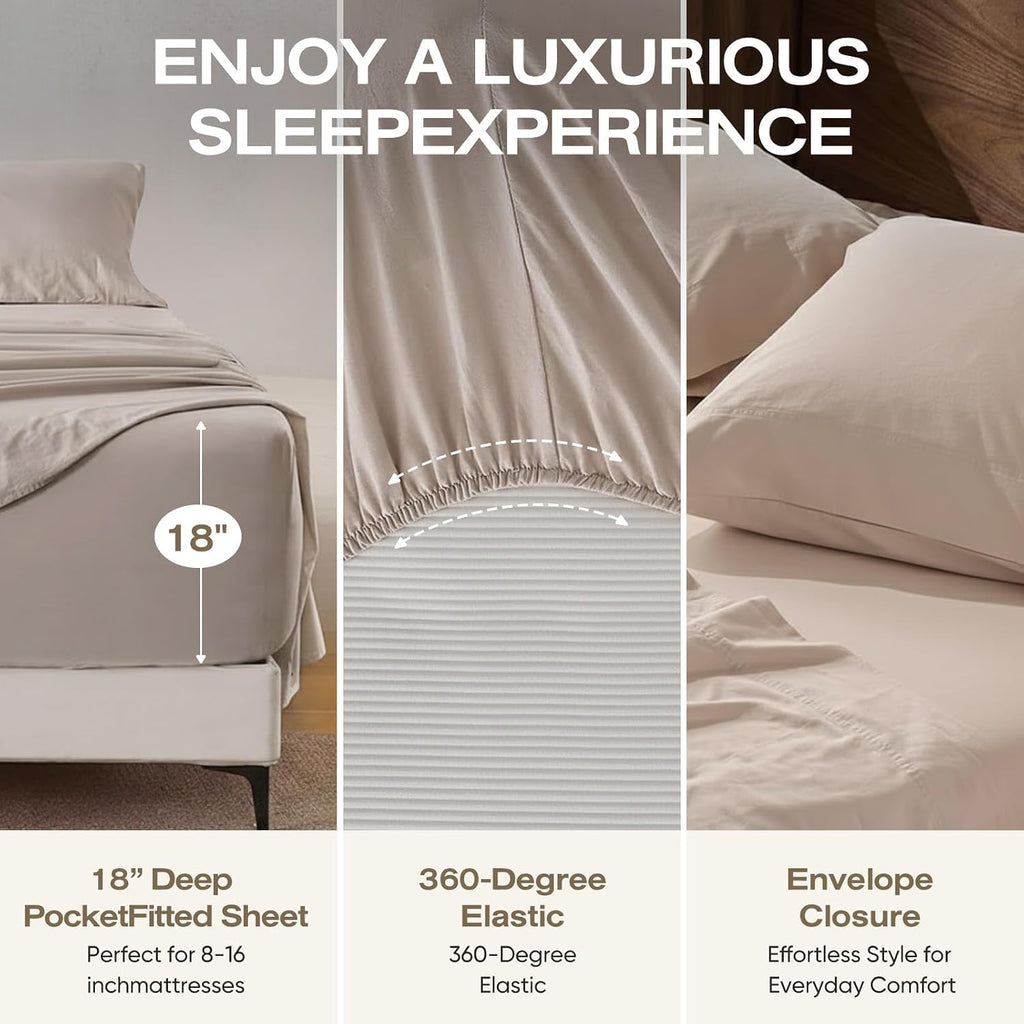100% Pure Linen Blend 4 Piece Sheet Set, Cooling and Breathable Flax Bed Sheets for Hot Sleepers, All Season Comfort