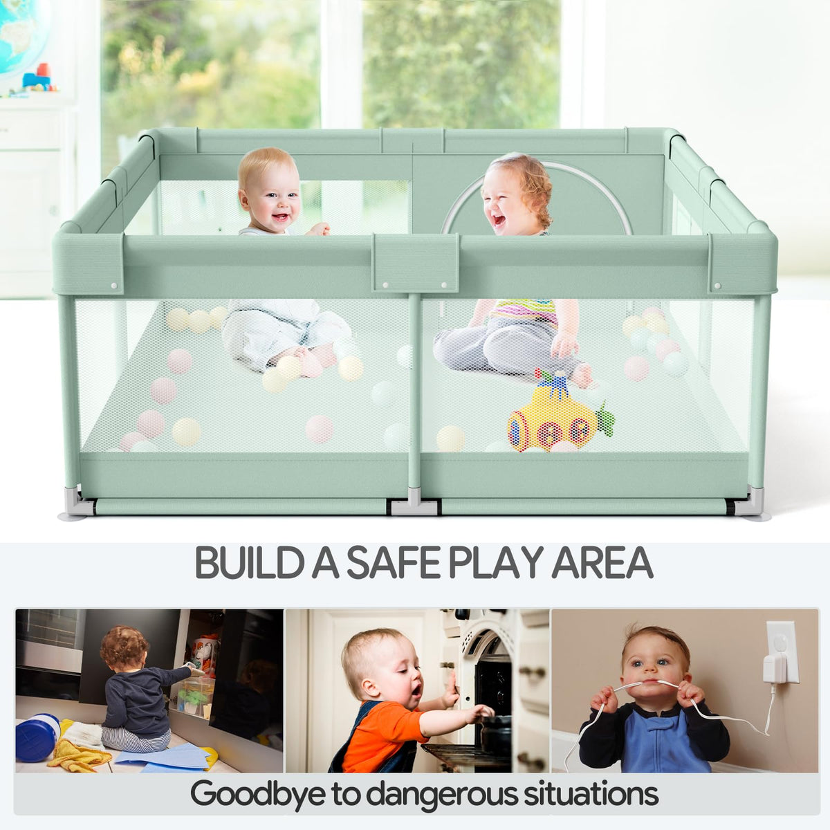 Baby Playpen, Playpen for Babies and Toddlers,47x47in, Light Green