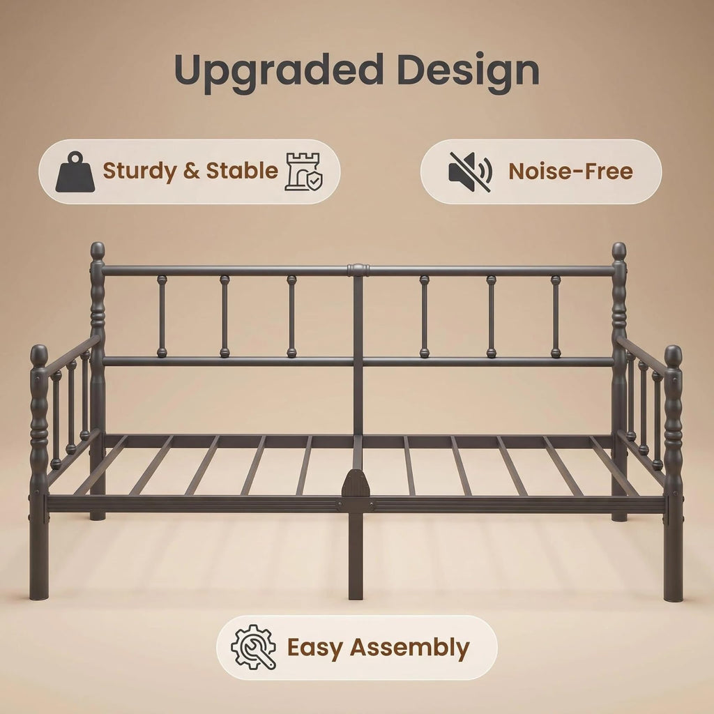 12 Inch Twin Metal Daybed Frame with Vintage Headboard