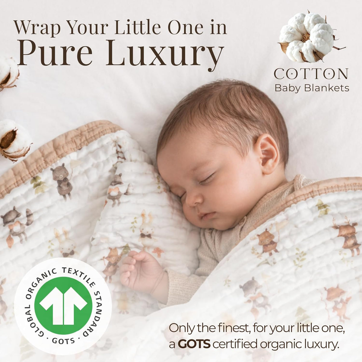 Organic Cotton Muslin Baby Blanket for Boys and Girls - Luxurious Soft Toddler Quilt for Swaddling - Gender Neutral