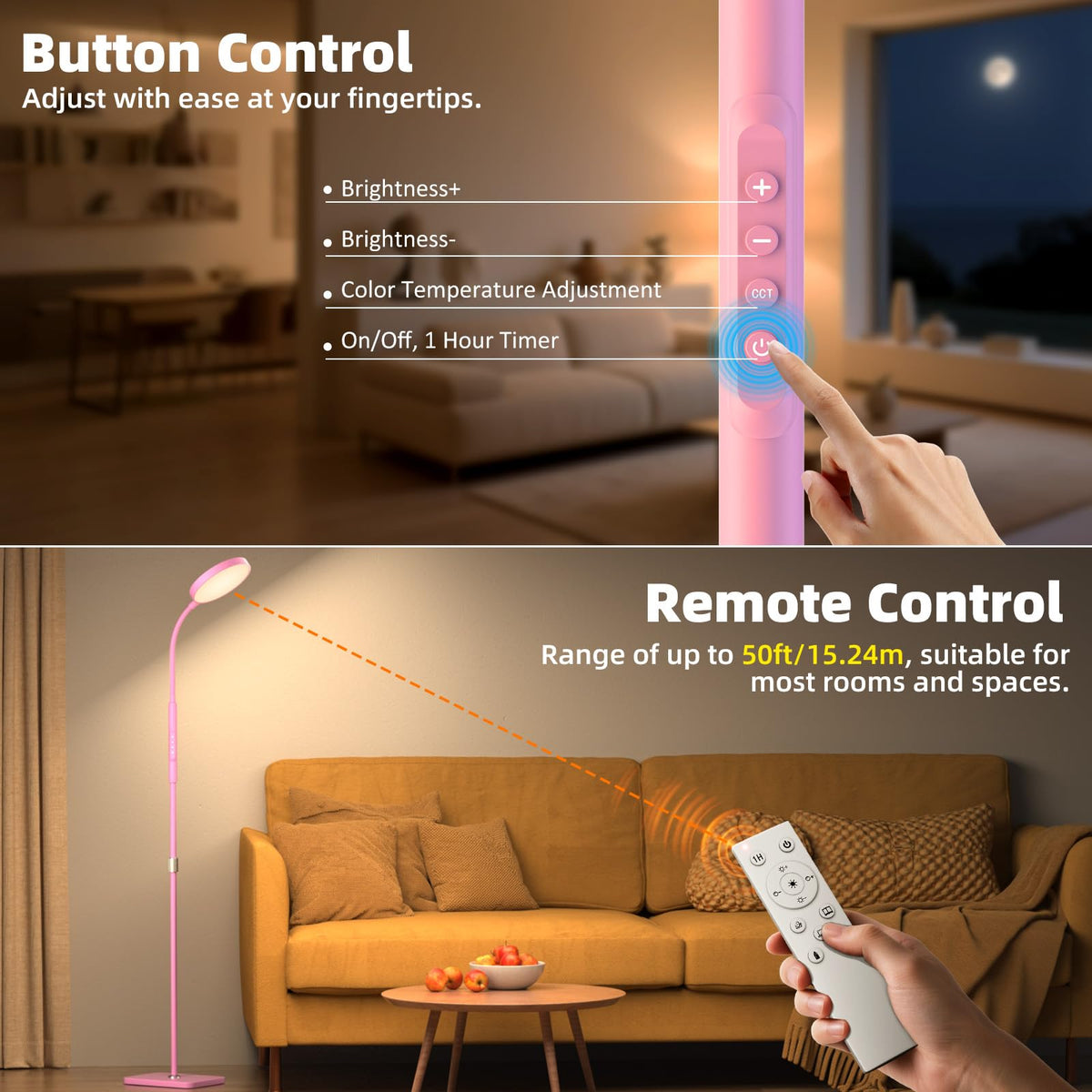 Floor Lamp, Adjustable Height Floor Lamps Bedroom, 120 LED Super Bright Standing Lamp Remote Control Dimmable