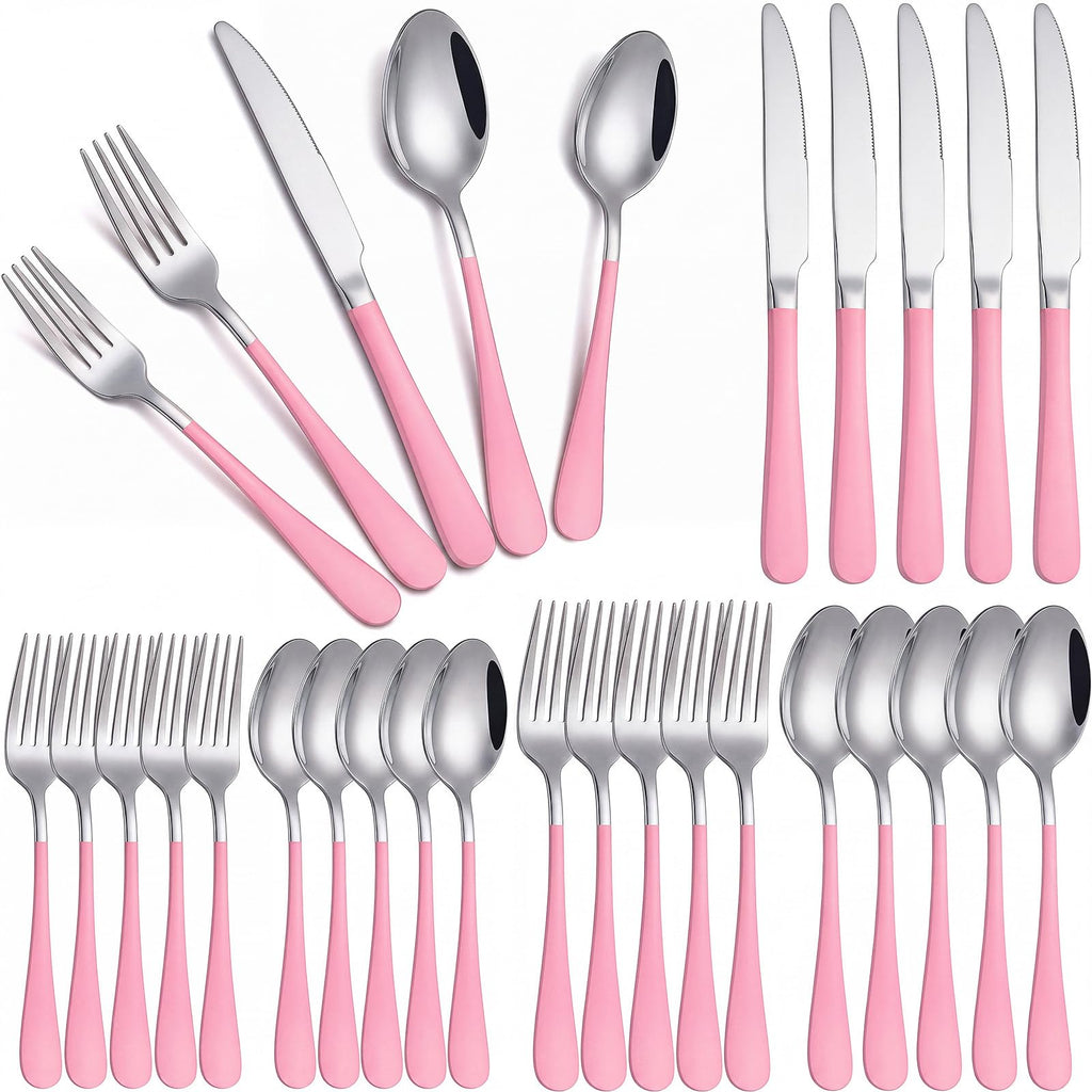 30 Pcs Pink Silverware Set Stainless Steel Utensil Sets for 6 Guest