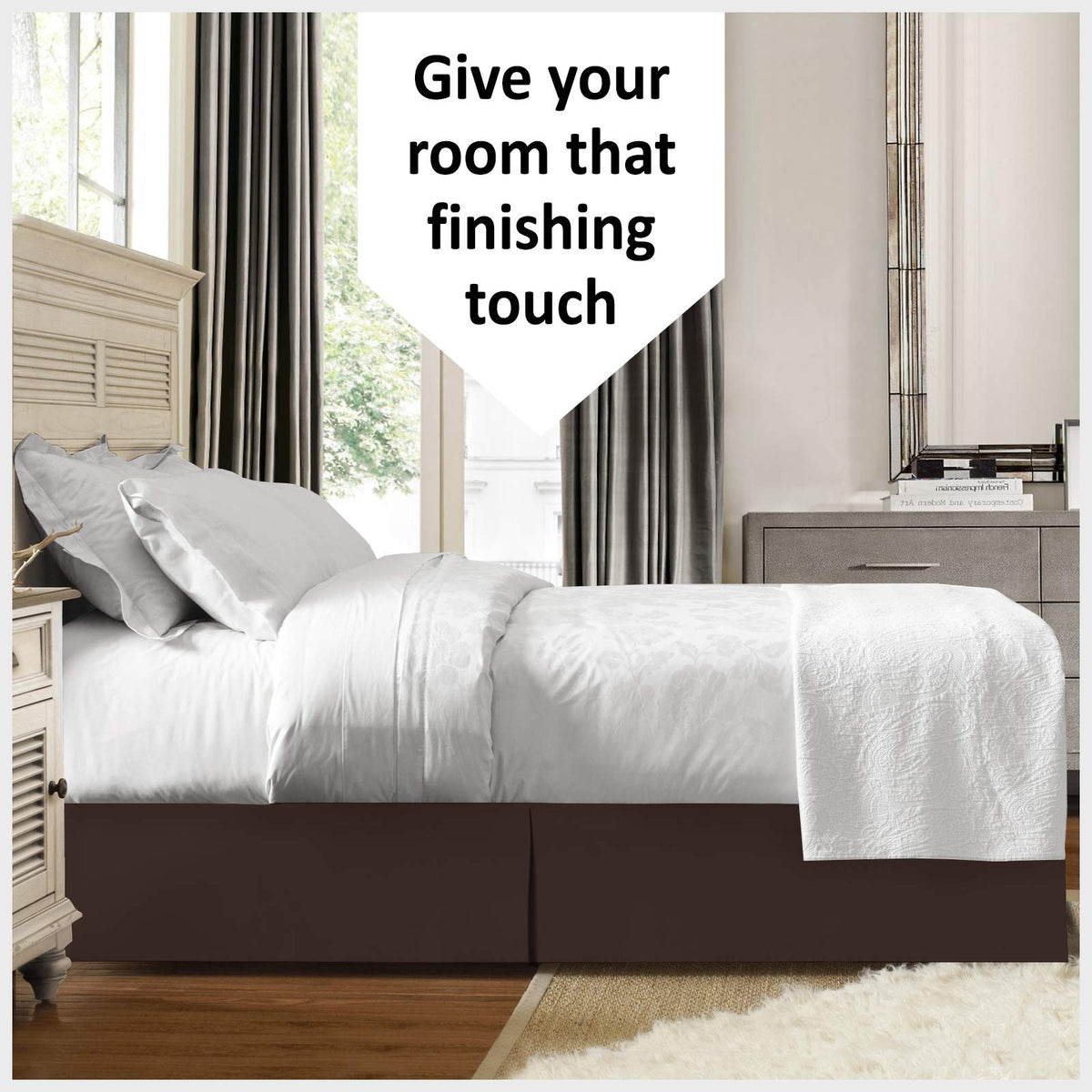 100% Cotton 800 Thread Count Box Pleated Bed Skirt - Luxury Pleated Dust Ruffle, Hotel Quality Modern Bed Skirt, Easy
