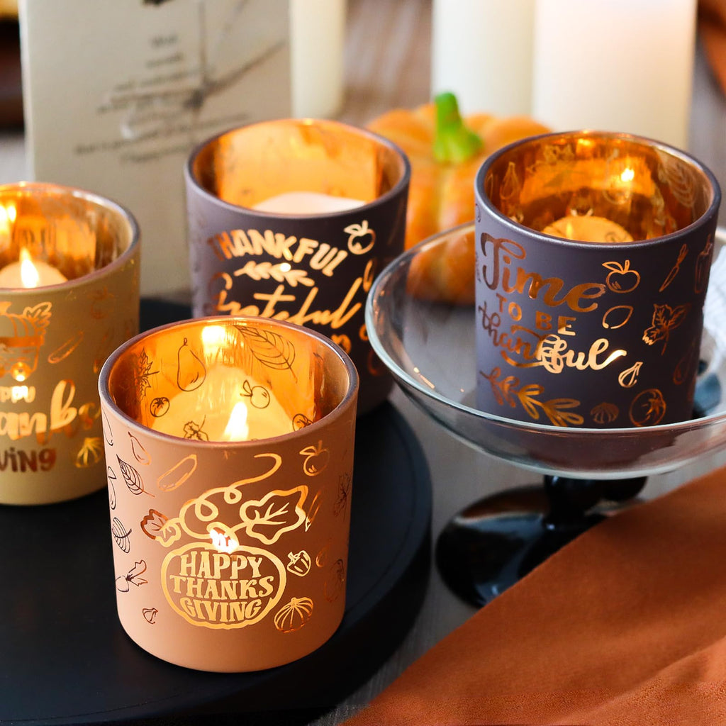 Glass Votive Candle Holders 4PCS Thanksgiving Tealight Candle Holders