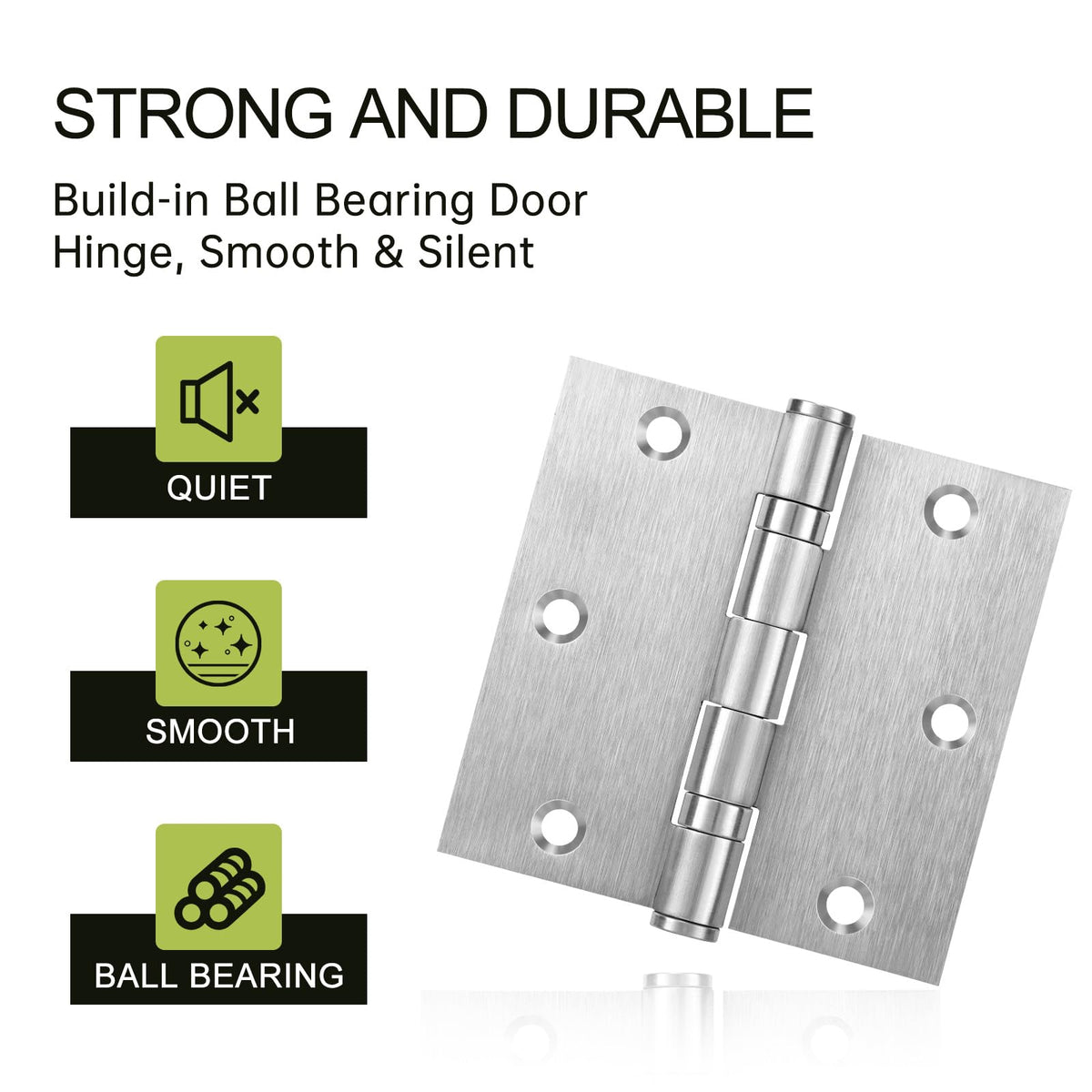 3 Pack Door Hinges 3.5 x 3.5 Inches, Heavy Duty Stainless Steel Ball Bearing Hinges with Screws, Non Removable Pin