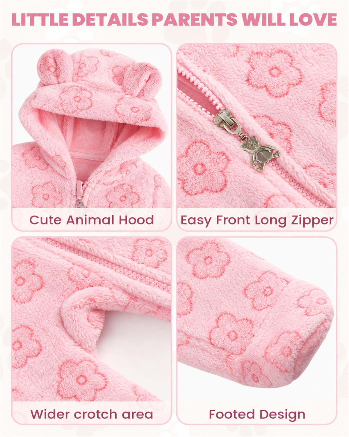 Baby Snowsuit Fleece Romper Newborn Bear Outfit Flower