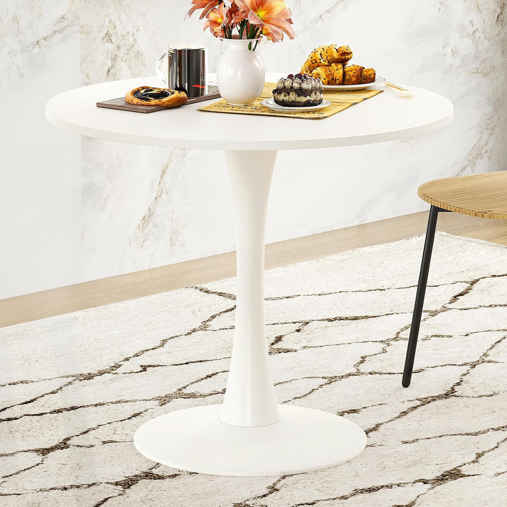 Tulip Round Pedestal Dining Table — White Wood Top