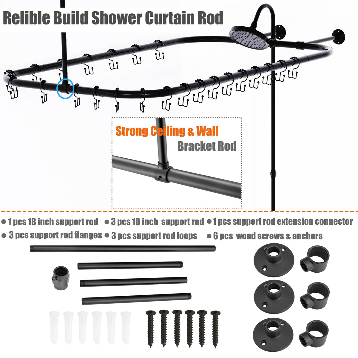 Clawfoot Tub Shower Kit,with Add On Bathcock Diverter Faucet and 48 Inch x 27 Inch Rectangular Rod Kit,Claw Foot Tub