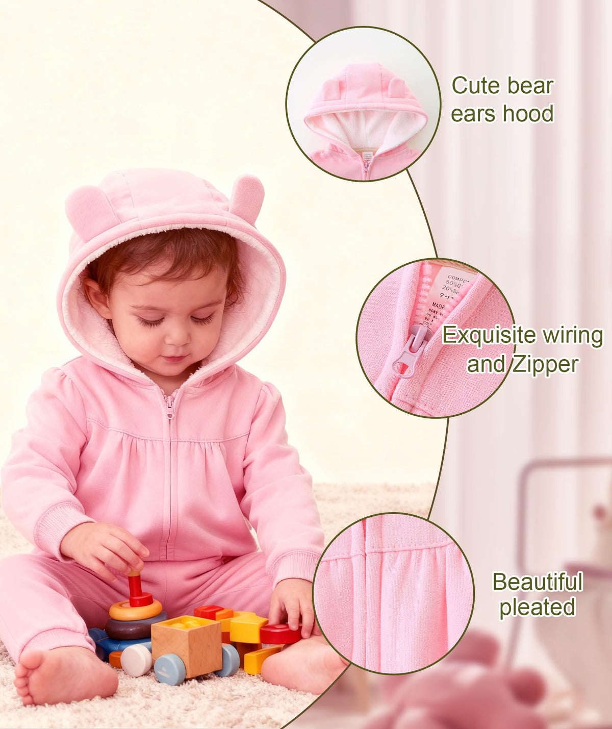 Baby Girl Clothes Toddler Hoodie Winter Jacket Baby Girl Coats Sweatshirt Zipper Fleece Snow Suit Pink