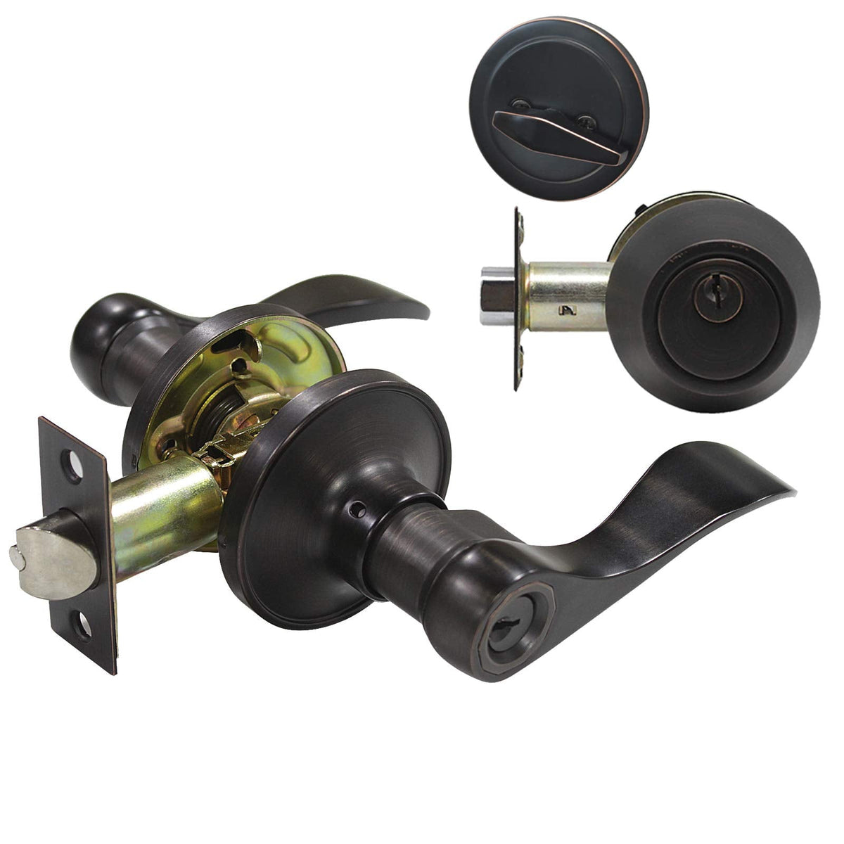 1 Pack Front Door Lockset with Single Cylinder Deadbolt, Oil Rubbed Bronze Door Lever Deadbolt Keyed Front Door Lock