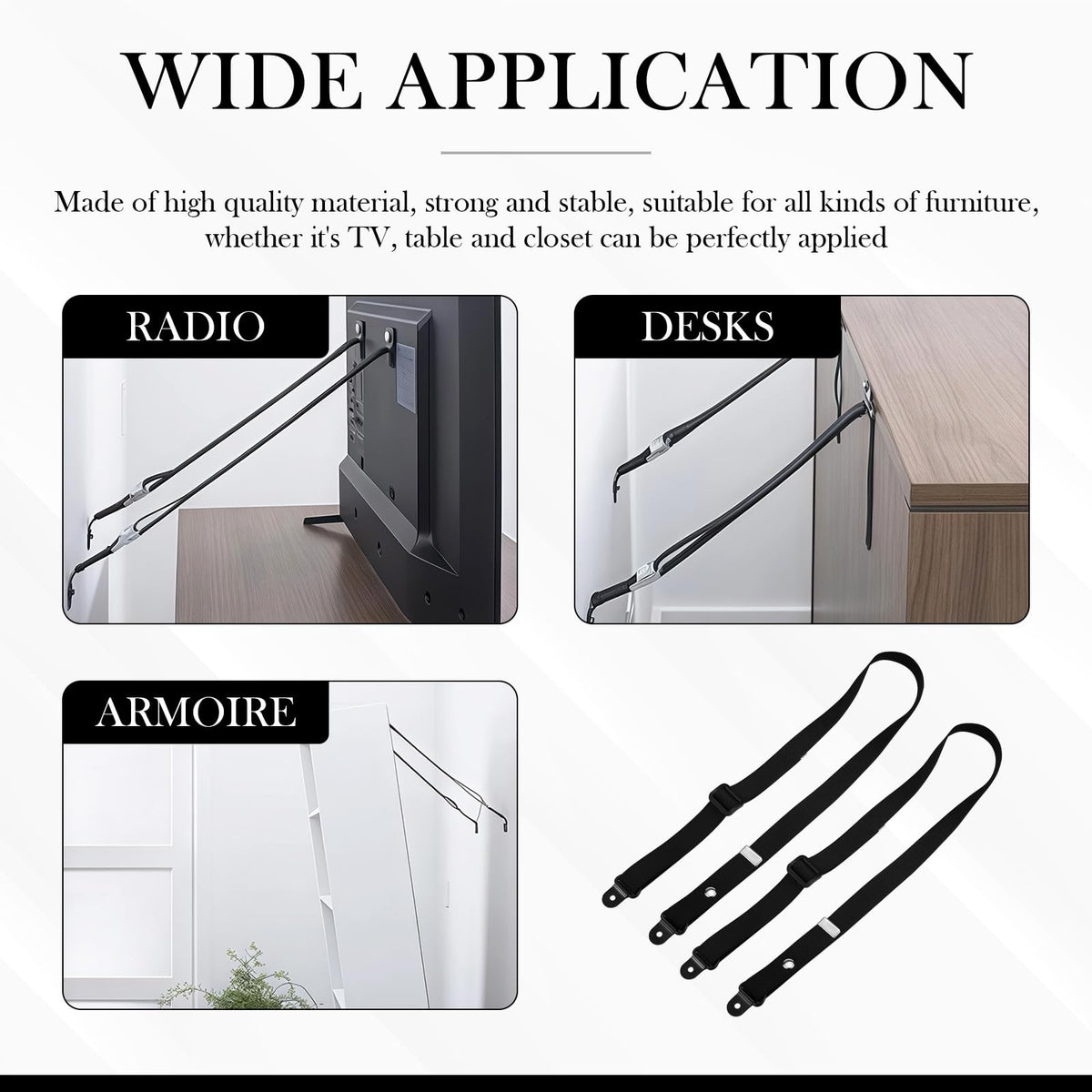2 Pack Adjustable TV Safety Straps, Wall Anchors Prevent Falling Strap, No-Drill Adhesive Anti-Tip Furniture Anchors
