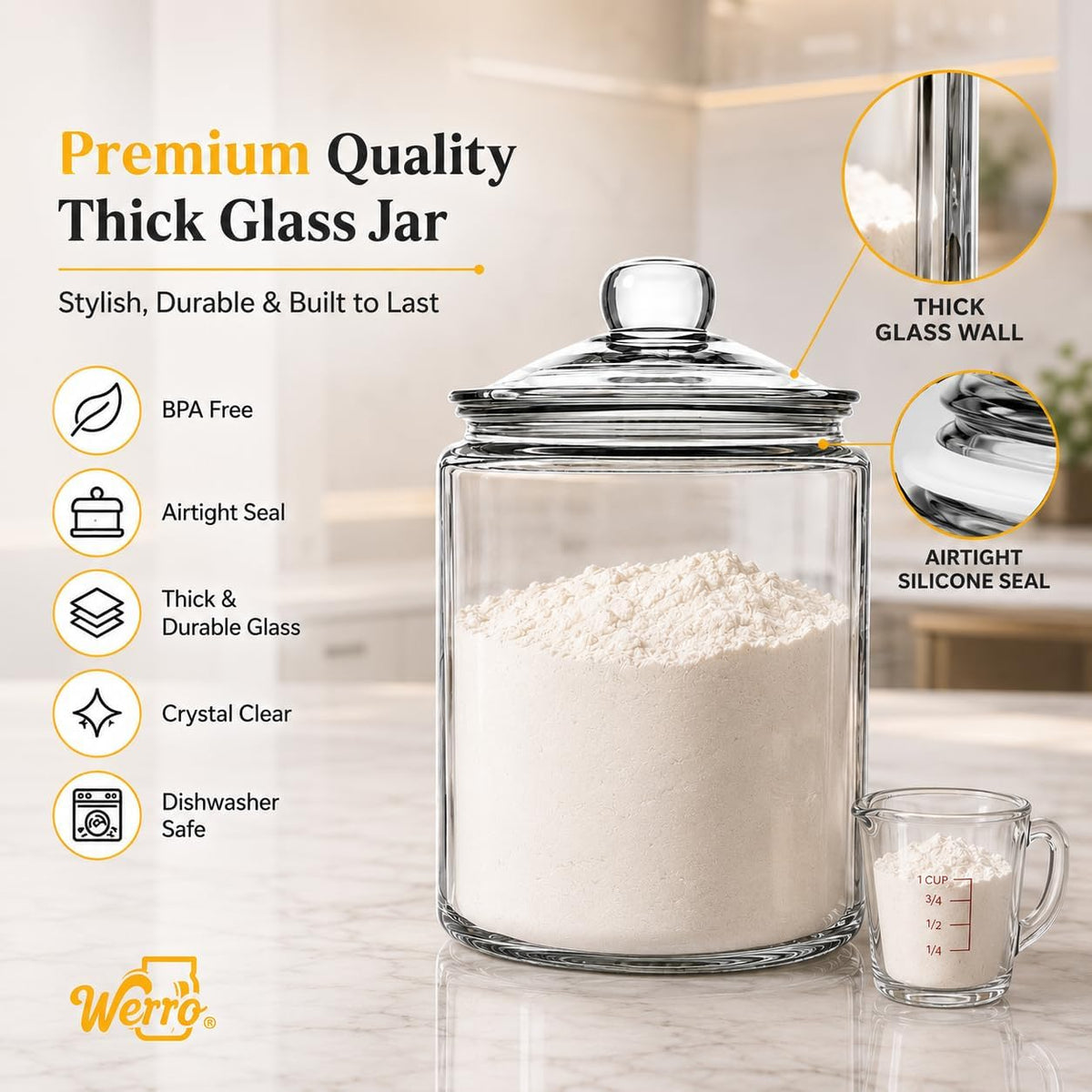 1 Gallon Glass Cookie Jar With Airtight Lid, Large Glass Jar With Lid -Extıra Gasket- Glass Storage Containers