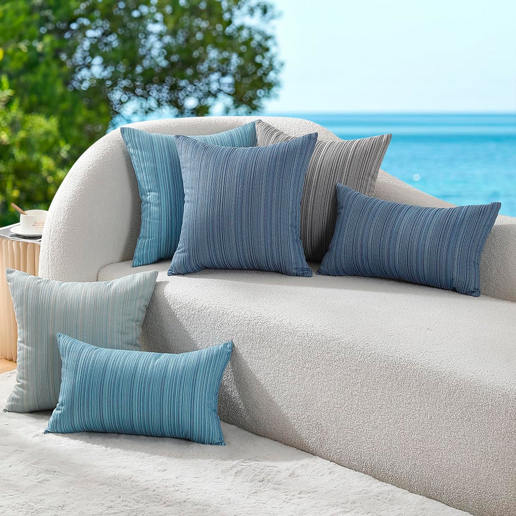 Outdoor Chenille Pillow Covers 22x22 Set of 2, Waterproof UV Fade Resistant Stripe Patio Pillow Cushion Covers for