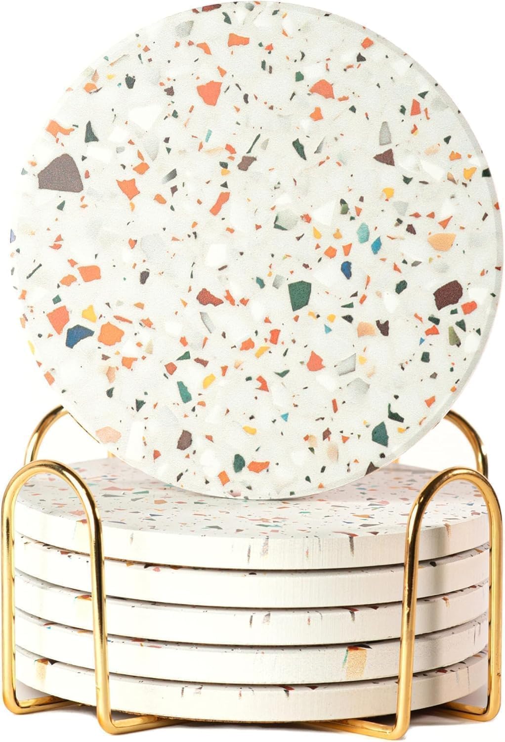 Terrazzo Coasters, Colorful Boho Absorbent Ceramic Coasters - Set of 6