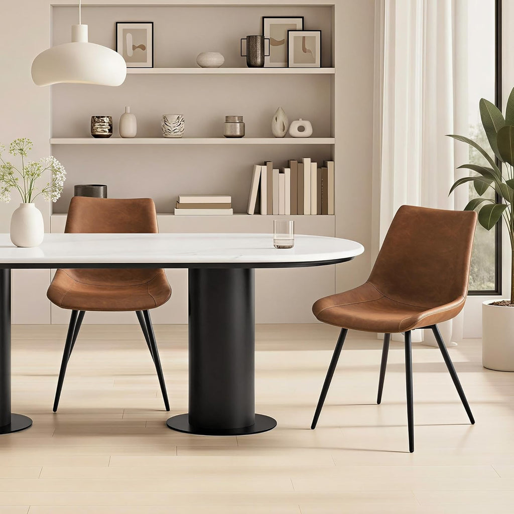 Dining Room Chairs Set of 2 Mid Century Modern Kitchen Chairs with Upholstered Faux Leather and Metal Legs for Dining