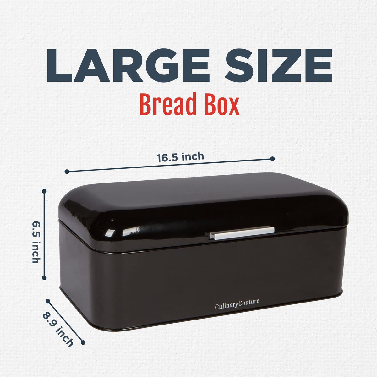 Bread Box - Extra Large Black Countertop 16" x 9" Holds 2 Loaves