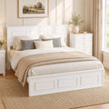 White Farmhouse Wood Bed Frame with Adjustable Headboard