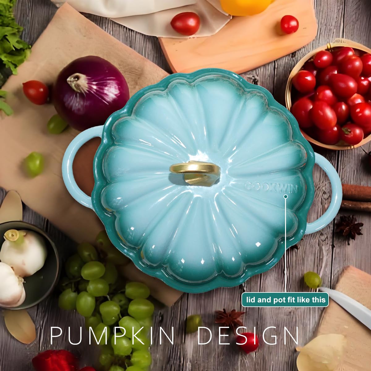 Pumpkin Enameled Cast Iron Dutch Oven with Lid, 4.5 QT Dual Handles and Heavy Duty Pot, Oven Safe up to 500°F for