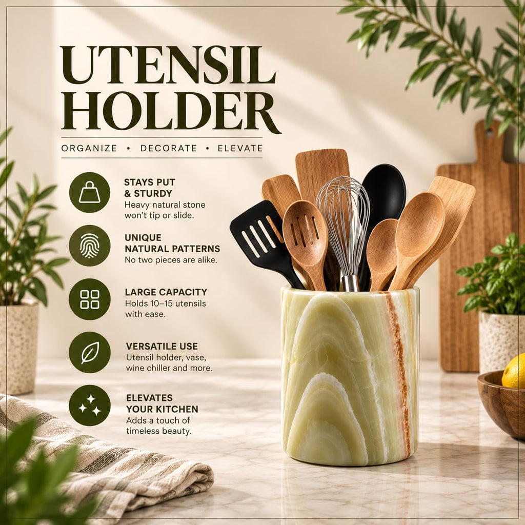 Marble Utensil Holder, 6.5" Stone utensil crock