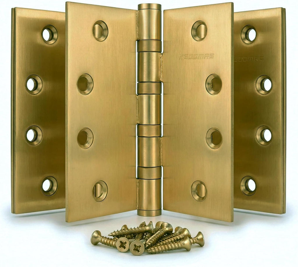 Satin Brass 4 inch Stainless Steel Door Hinges, Heavy Duty Interior/Exterior Door Hinge, Rust-Proof, 304 SS Ball