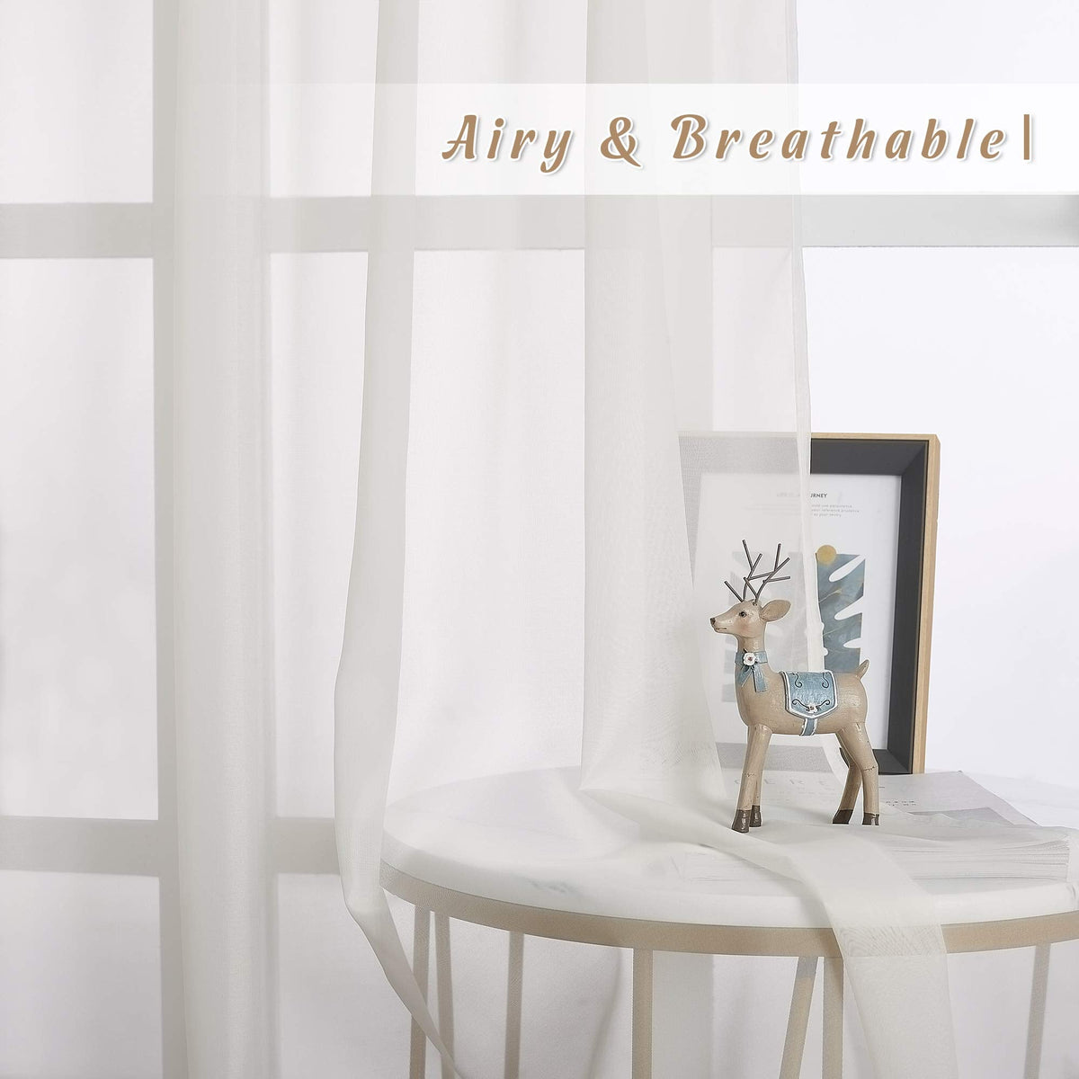 Living Room Window Curtains Sheer Textured Extra 108" Long, Grommet Casual Voile Sheer Airy Window Treatments for