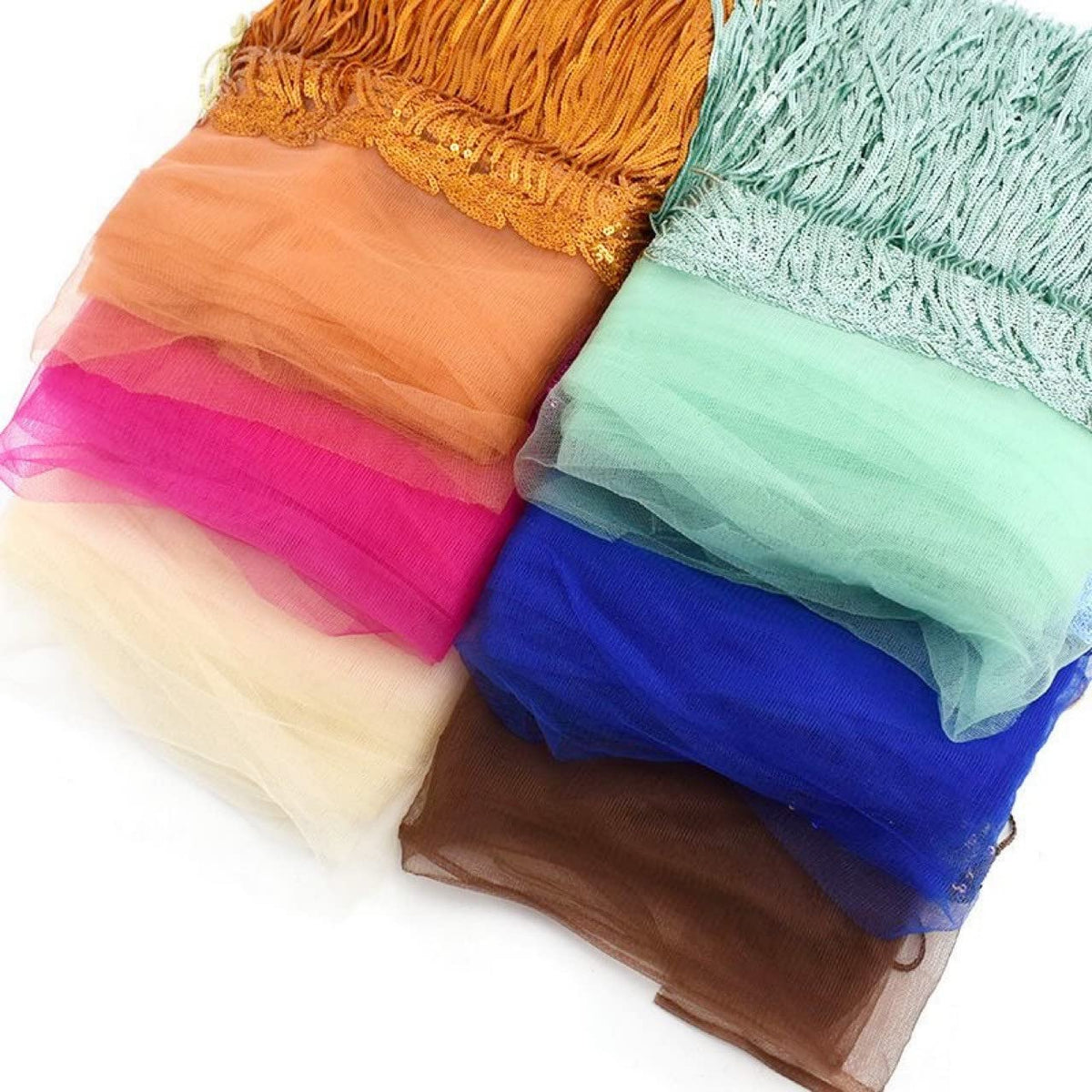 Sparkly Sequined Tassel Ribbon Sequins Fringe Trim Spangle Paillette Lace Fabric for Upholstery Sewing - 10 Yards