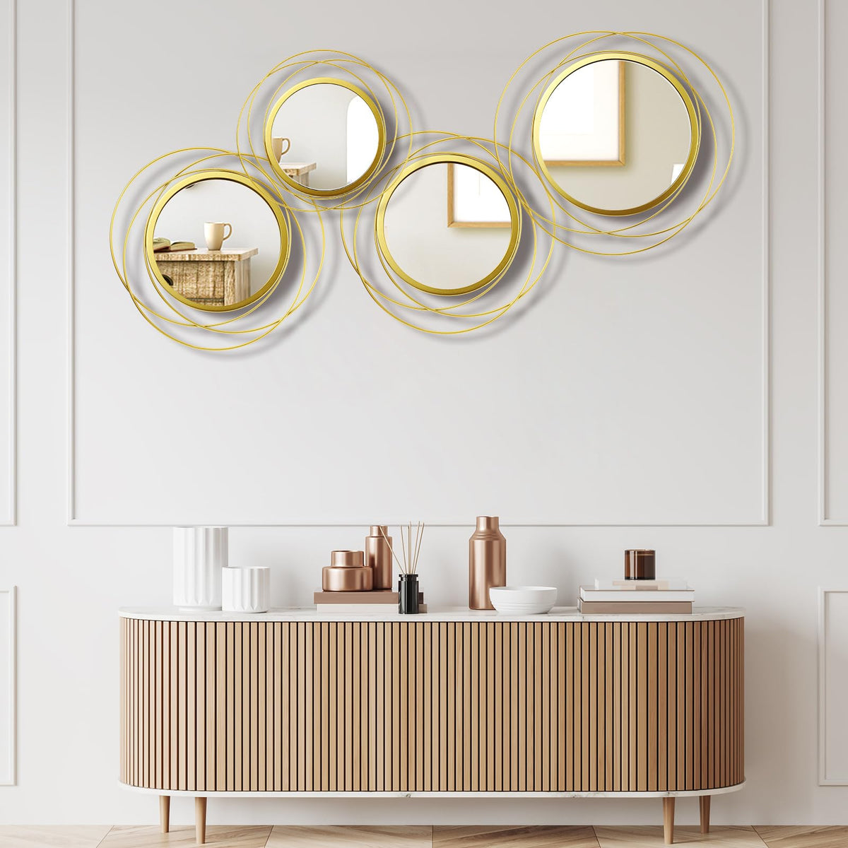 4 Pcs Decorative Wall Mirror Round Modern Circle Mounted Mirror Metal Wall Art Decor Living Room Entryway Dining Room